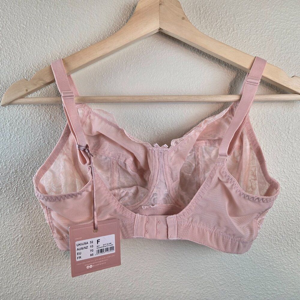 Panache Andorra Wireless Bra Size 32F Full Cup Soft Blush Pink Lace NEW Romantic - Picture 4 of 8